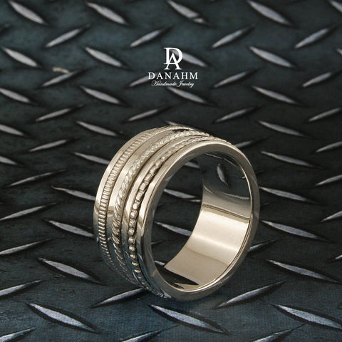 Image of 5 Bands Spinning Ring, White Gold Plated Silver Band