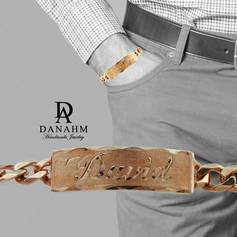 Image of Royal Nameplate Bracelet for Men, 18 KT Rose Gold Plated, Personalized, Hand Engraved in English