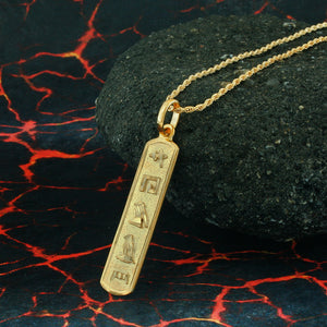 Egyptian Cartouche Necklace, Yellow Gold Plated Nameplate,  Initial Necklace, Personalized in English & Hieroglyphs, Slim