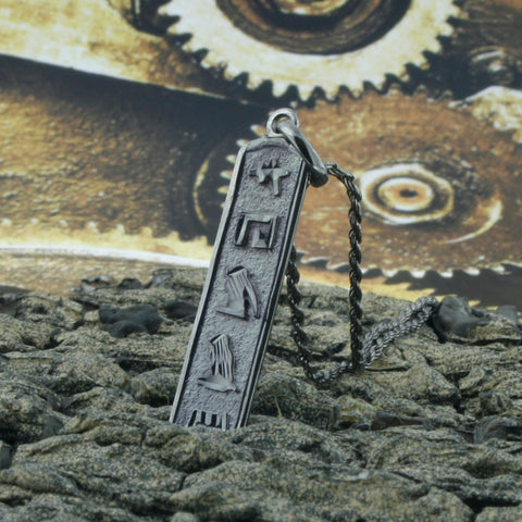 Image of Monogram Necklace,  Egyptian Black Silver Pendant,  Nameplate Necklace,  Custom Name Necklace, Personalized in English & Hieroglyphs, Slim