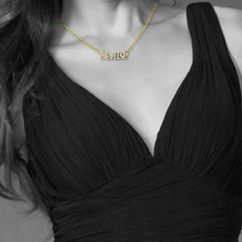 Image of Nameplate Necklace, White & Yellow Gold Plated, Silver, Personalized Name in English Cursive