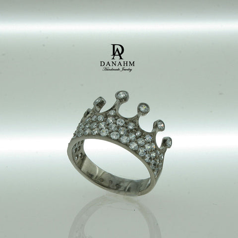 Image of Black Silver Queen Ring with Desert Diamonds, Princess Ring, Crown Ring