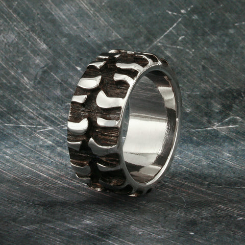 Image of Tire Tread Ring, Mud Bogger Band, Mens Ring, Wedding Tire Ring, Chevy Ring