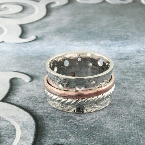 Image of Spinning Band, White & Rose Gold Plated, Silver, Rings Fiddle Band