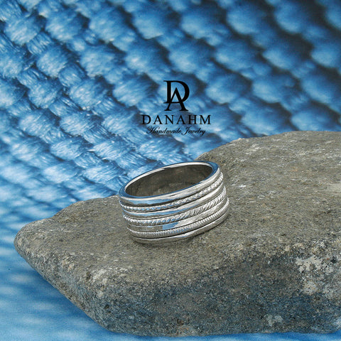 Image of 5 Bands Spinning Ring, White Gold Plated Silver Band