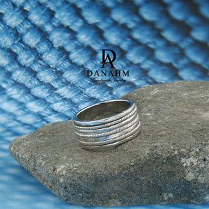 5 Bands Spinning Ring, White Gold Plated Silver Band