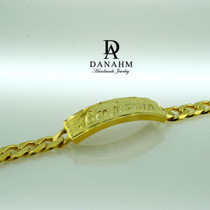 Men Gold Bracelet with Cuban Links, 18 KT Yellow Gold Plated, Custom Name Hand Engraved in English