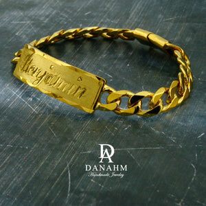 personalized hand engraved monogram initials plate - Gold bracelet