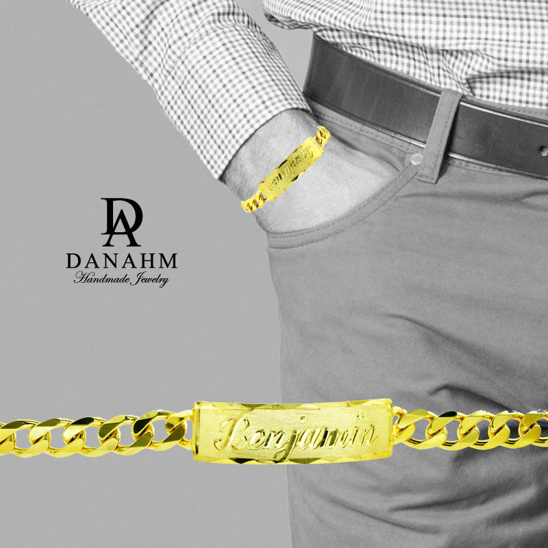 Mens gold bracelet deals with name engraved