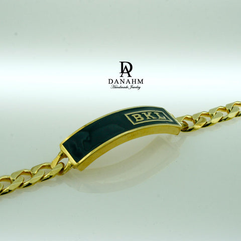 Image of 18 KT Gold Plated Royal Initials Bracelet with Black Enamel, Personalized in English
