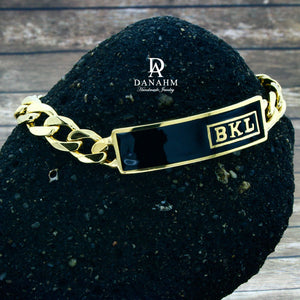 18 KT Gold Plated Royal Initials Bracelet with Black Enamel, Personalized in English