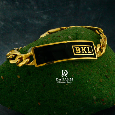 Image of 18 KT Gold Plated Royal Initials Bracelet with Black Enamel, Personalized in English