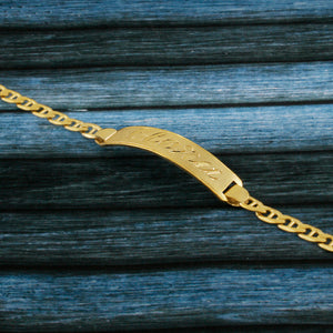 Yellow Gold Plated Custom Name Bracelet, Personalize in English & Arabic, Slim Round