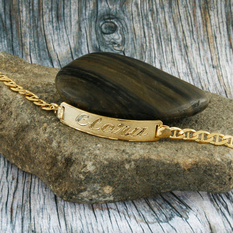 Image of Yellow Gold Plated Custom Name Bracelet, Personalize in English & Arabic, Slim Round