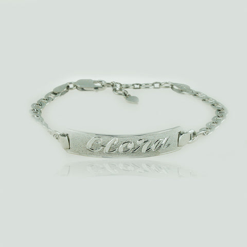 Image of White Gold Plated Nameplate Bracelet, Personalize in English & Arabic, Slim Round