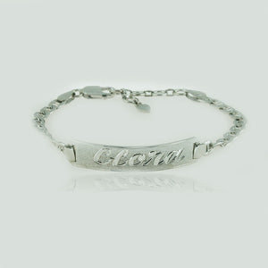 White Gold Plated Nameplate Bracelet, Personalize in English & Arabic, Slim Round