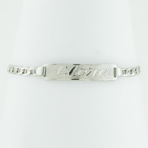 Image of White Gold Plated Nameplate Bracelet, Personalize in English & Arabic, Slim Round