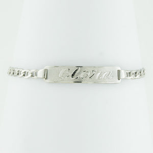 White Gold Plated Nameplate Bracelet, Personalize in English & Arabic, Slim Round