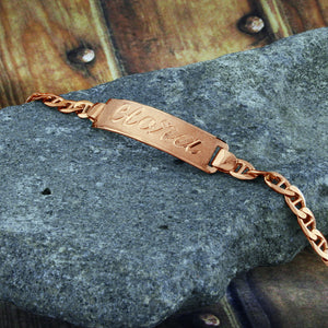 Rose Gold Plated Name Bracelet, Personalize in English & Arabic, Slim Round