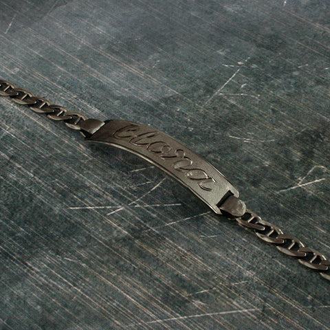 Image of Black Silver Custom Nameplate Bracelet, Personalize in English & Arabic, Slim Round