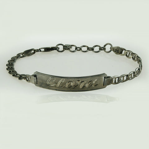 Image of Black Silver Custom Nameplate Bracelet, Personalize in English & Arabic, Slim Round