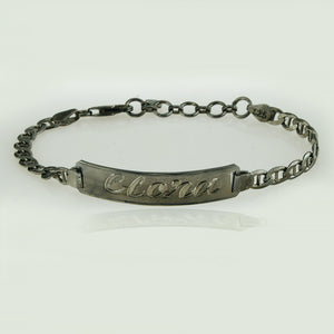 Black Silver Custom Nameplate Bracelet, Personalize in English & Arabic, Slim Round