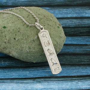 Egyptian Necklace, Egyptian Cartouche,  Initial Necklace, Personalized in English & Hieroglyphs, Slim