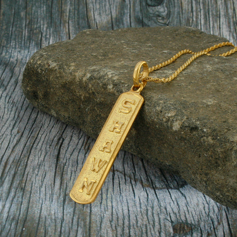 Image of Egyptian Cartouche Necklace, Yellow Gold Plated Nameplate,  Initial Necklace, Personalized in English & Hieroglyphs, Slim