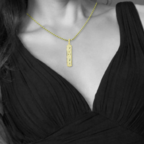 Image of Egyptian Cartouche Necklace, Yellow Gold Plated Nameplate,  Initial Necklace, Personalized in English & Hieroglyphs, Slim