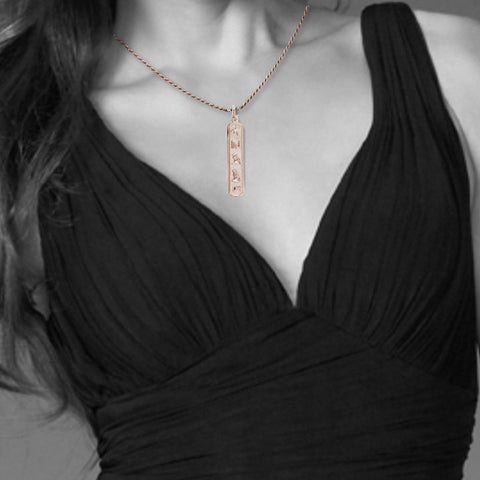 Image of Rose Gold Plated Cartouche Necklace,  Initial Necklace,  Men Necklace,  Women Necklace, Personalized in English & Hieroglyphs, Slim