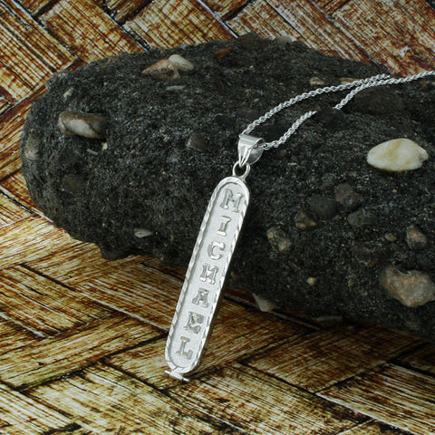 Image of White Gold Plated Cartouche Necklace, Personalized in English & Hieroglyphs, Flat Round