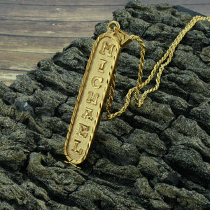 Gold Filled Cartouche Necklace, Personalized in English & Hieroglyphs, Flat Round
