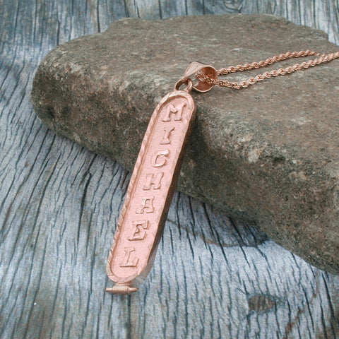 Image of Rose Gold Plated Cartouche Necklace, Personalized in English & Hieroglyphs, Flat Round