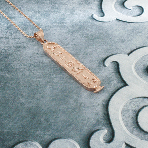 Image of Rose Gold Plated Cartouche Necklace, Personalized in English & Hieroglyphs, Flat Round