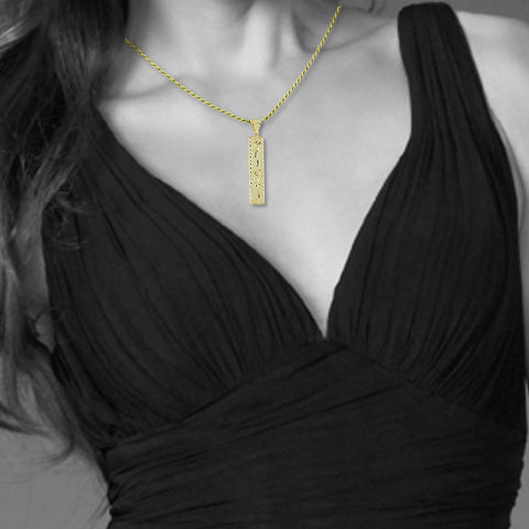 Image of Yellow Gold Plated Necklace with Custom Names on Both Sides, Personalized in English & Arabic, Flat Square