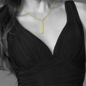 Yellow Gold Plated Necklace with Custom Names on Both Sides, Personalized in English & Arabic, Flat Square