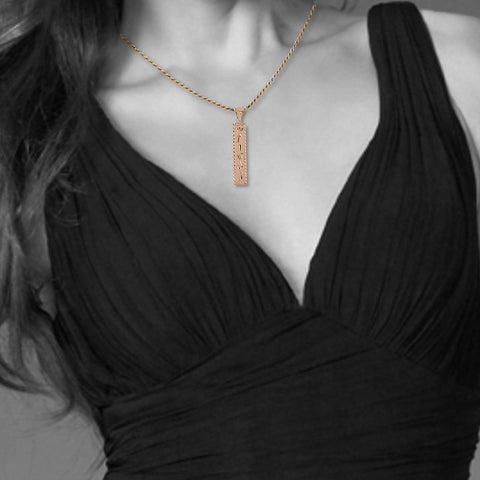 Image of Rose Gold Silver Name Cartouche Necklace, Personalized in English & Arabic, Flat Square