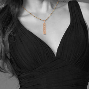 Rose Gold Silver Name Cartouche Necklace, Personalized in English & Arabic, Flat Square