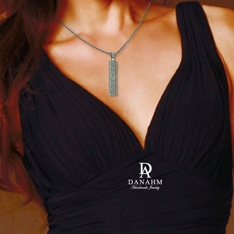 Image of Black Silver Arabic Nameplate,  Egyptian Cartouche, Personalized in English & Arabic, Flat Square