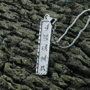 White Gold Plated Cartouche Necklace, Personalized in English & Hieroglyphs, Flat Square