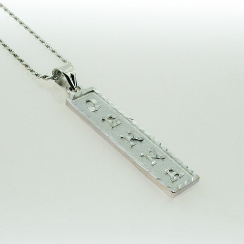 Image of White Gold Plated Cartouche Necklace, Personalized in English & Hieroglyphs, Flat Square