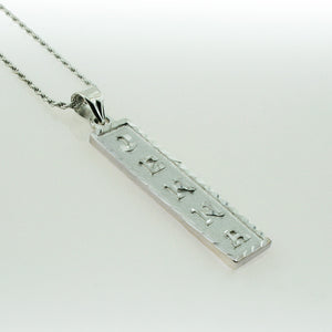 White Gold Plated Cartouche Necklace, Personalized in English & Hieroglyphs, Flat Square