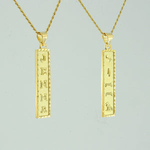 Gold Plated Cartouche Necklace, Personalized in English & Hieroglyphs, Flat Square