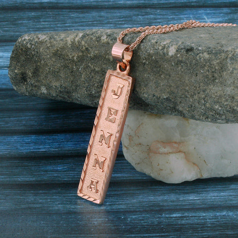 Rose Gold Plated Cartouche Necklace, Personalized in English & Hieroglyphs, Flat Square