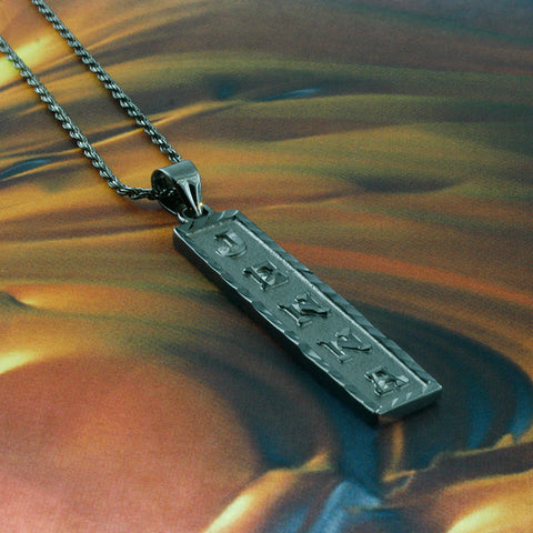 Image of Black Silver Cartouche Name Necklace, Personalized in English & Hieroglyphs, Flat Square