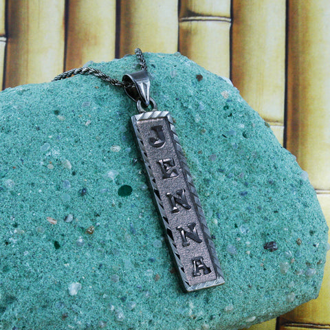 Image of Black Silver Cartouche Name Necklace, Personalized in English & Hieroglyphs, Flat Square