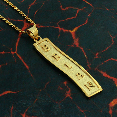 Image of Yellow Gold Plated,  Silver Name Necklace,  Egyptian Cartouche, Personalized in English & Hieroglyphs, Flat Scroll
