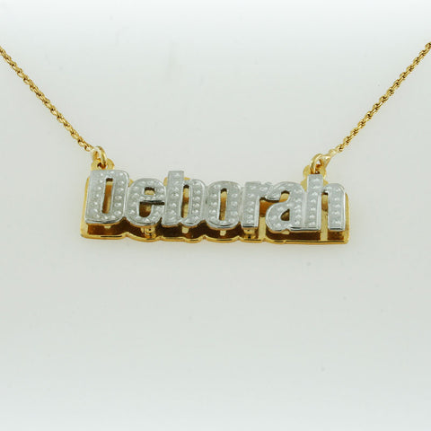 Image of Nameplate Necklace, White & Yellow Gold Plated, Silver, Personalized Name in English Block Letters