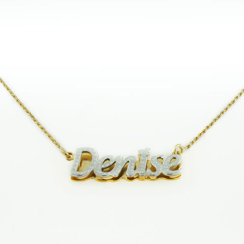 Image of Nameplate Necklace, White & Yellow Gold Plated, Silver, Personalized Name in English Cursive