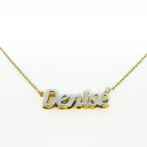 Nameplate Necklace, White & Yellow Gold Plated, Silver, Personalized Name in English Cursive